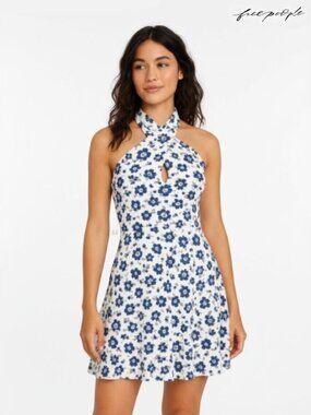 FREE PEOPLE Crisscross Halter Floral Mini Dress – Small – NWT